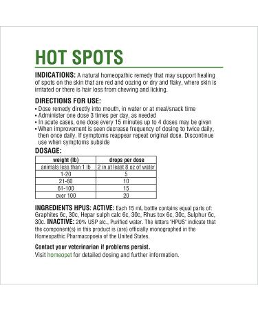 HomeoPet Hot Spots 15ml: Soothing Relief for Pets' Skin Irritations - Buy Online on SooperMarket.com
