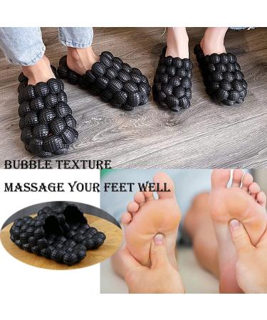 Cloud Cushion Bubble Slides Slippers for Women Men - Non-slip Spa Reflexology Sandals for Stress Relief - Black, Size 9.5-10 Women/7.5-8 Men - Buy Online on SooperMarket.com