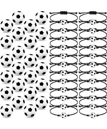 48 Pieces Ball Party Favor Set 24 Inspirational Sport Ball Wristbands 24 Sports Stress Ball Adjustable Baseball Football Soccer Bracelet Mini Foam Sports Balls for Team Reward Birthday