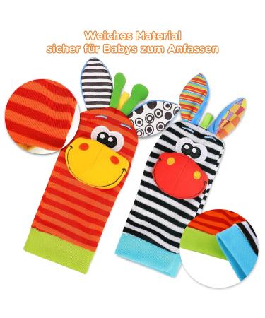 4PC Baby Rattling Toys Set - Plush Wrist & Socks Rattles for Newborn Development | Ideal Gift for 0-12 Months Boys & Girls - Buy Online on SooperMarket.com