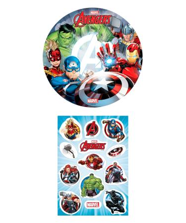Dekozauber24 Marvel Avengers Edible Cake Toppers 20cm + 12x Cupcake Toppers for children birthday parties superhero decoration (Avengers No. 3)