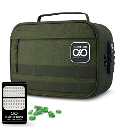 HELMET HEAD Smell Proof Stash Box with Combo Lock + Grinder Card | Durable Water Repellent Smell Proof Bag Case for Your Smell Proof Containers, Herbs & Accessories (Herb Green)