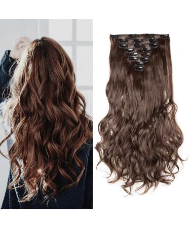 Clip in Hair Extensions 8Pcs 24inch Long Curly for Full Head 18 Clips Synthetic Hairpiece Extension -Light Brown 24 Inch Curly #Light Brown
