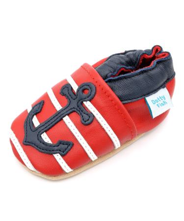 Dotty Fish Soft Leather Baby Shoes. Toddler Shoes for Boys. Non-Slip Suede Soles. 0-6 Months - 4-5 Years 6-12 Months Red Anchors