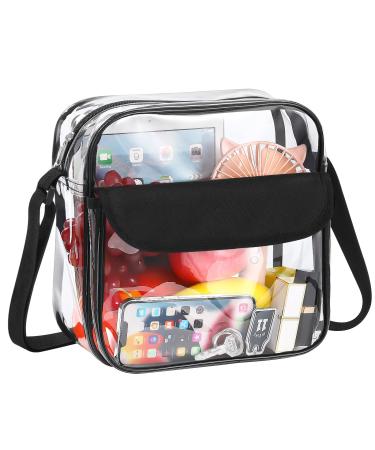 Moko Station approved carrying bag Statium APPROVED clear pocket transparent crossbody shoulder bag with adjustable belt for work sport games concerts - black black - 25.5*10.5.5 cm