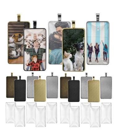 DROLE 30Pcs 5 Colors Pendant Trays Kit-Rectangle Bezels Trays with Transparent Glass Tiles Cabochon for Jewelry Making Photo Jewlery 25 50mm Mixed