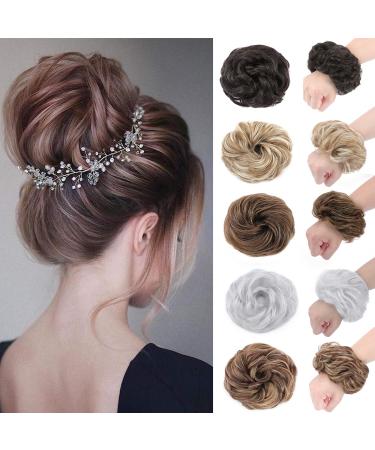 Synthetic Hair Bun Extensions Hairpiece 45g Thick Messy Hair Scrunchies for Women Updo ponytail Extensions - Dark Brown to Light Auburn Scrunchie 45 g Dark Brown & Maroon