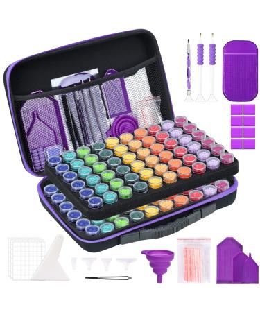 Quefe 120 Slots Diamond Painting Storage Containers, Diamond Painting Kits Art Accessories and Tools Portable Box with Shockproof Jars for DIY Diamond Art Craft Jewelry Bead Rhinestones Organizer