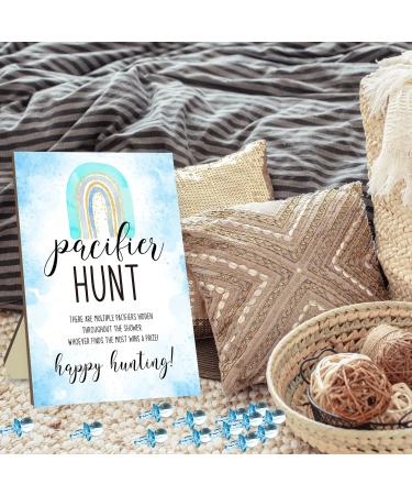 Pacifier Hunting Game for Baby Shower | Bohemian Rainbow Theme Party Game Sets | Includes 50 Blue Acrylic Pacifiers & Sign - Buy Online on SooperMarket.com