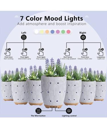 Artificial Succulent Plants Potted Essential Oil Diffuser with 7 Colors LED Light - Grey | Aromatherapy Ceramic Cool Mist Diffuser for Home and Office - Buy Online on SooperMarket.com