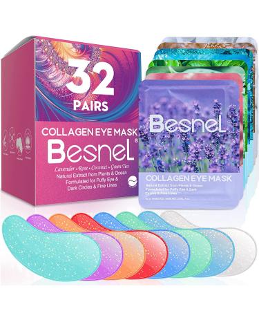 BESNEL Eye Gels 32 Pairs Natural Plants Eye Masks that Helps Reduce Puffy Eyes Wrinkles and Dark Circles Anti-Aging Eye Patches with Collagen Protein Pearl Extract and Hyaluronic Acid Eye Moisturizer Treatment C-32 Pairs