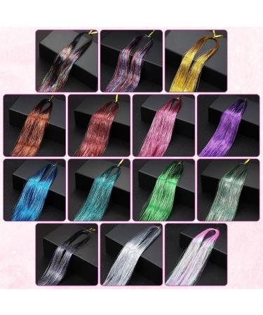 Huiguli 14 Colors 4200 Strands Hair Tinsel 35.5 Inches Hair Glitter Strands Shiny Colorful Straight Hair Extensions for Women Girls Party Cosplay Rainbow Hair Tinsel Kit (No Tools) 14 Colours - Buy Online on SooperMarket.com