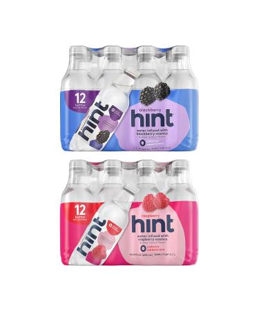 Hint Water Blackberry and Hint Water Raspberry (Pack of 24), 12 Bottles Hint Blackberry & 12 Bottles Hint Raspberry, Zero Calories, Zero Sugar and Zero Diet Sweeteners, 16 Ounce Bottles Blackberry and Raspberry