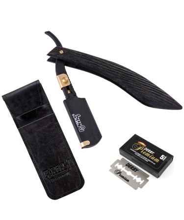 Ponik's classic razor with storage bag and 5 interchangeable blades Derby Premium a beard knife for half a standard razor blades transport bag black