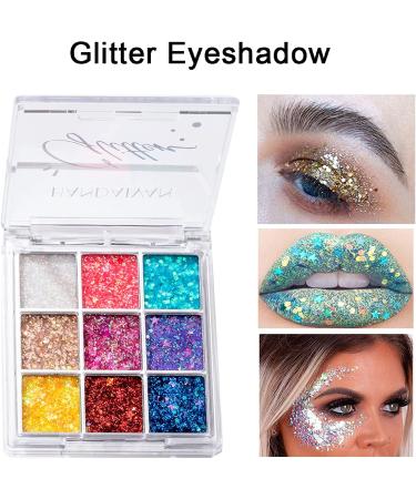 MIESCHER Colorful Glitter Eyeshadow Palette - 9 Shimmer Colors | Waterproof & Long Lasting Professional Eye Makeup - Buy Online on SooperMarket.com