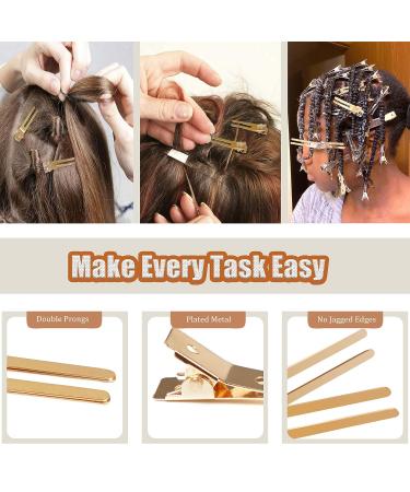 Qearl 100 PCS 1.77 Double Prong Gold Curl Clips | Alligator Clips for Hair Extensions (4.5cm) - Buy Online on SooperMarket.com