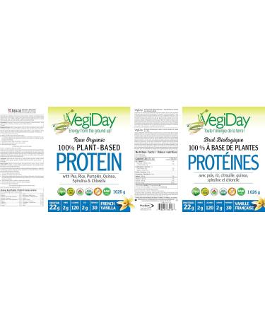 VegiDay Raw Organic Plant Based Protein 20g French Vanilla 1110g with Pea Pumpkin Chia Quinoa Spirulina & Chlorella - Buy Online on SooperMarket.com