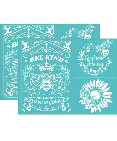 OLYCRAFT 2Pcs Bee Theme Self-Adhesive Silk Screen Printing Stencil 11x8.6 Inch Be Kind Mesh Transfers Stencil Bees Silk Screen Stencil for Painting on Wood DIY T-Shirt Fabric Decoration