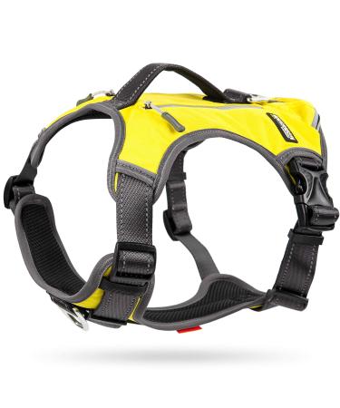 Fida Dog Harness No Pull with Handle Heavy Duty Dog Pack Hound Dog Saddle Bag Backpack for Travel Camping Hiking Small Dog with 2 Hidden Side Pockets (S Yellow) Small (Neck:34-48cm Chest:44-54cm)