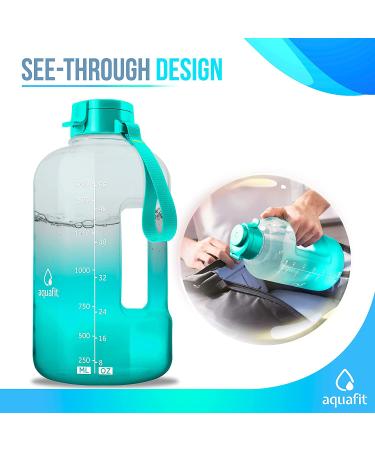 Half Gallon 64oz Water Bottle with Times to Drink | Motivational Sports Jug with Straw | Teal Fade Design - Buy Online on SooperMarket.com