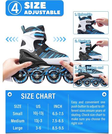 ECOO Adjustable Inline Skates with Light-up Wheels for Kids (Ages 4-12) - Blue - Large-Youth (3-6 US) | Beginner Roller Blades for Boys and Girls - Indoor and Outdoor Use - Buy Online on SooperMarket.com