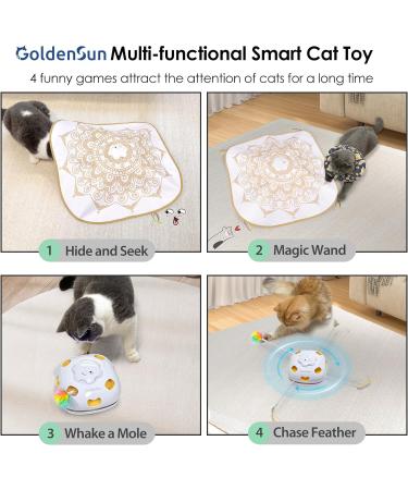 GoldenSun Cat Toy Chargeable 4-in-1 Interactive Kitten Toys for Indoor Cats Self Play Hide and Seek Cat Wand Toy Whack a Mole Exercise Cat Toys with 3Pcs DIY Replacement Feathers White Gold Passion Bohemian - Buy Online on SooperMarket.com