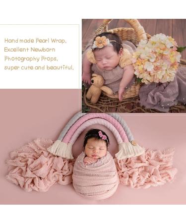 Newborn Photography Props Bundle: 4 PCS Handmade Knit Wrap Blankets Swaddle with Pearl Decor & Headbands - Snow Powder/Purple Gray - Buy Online on SooperMarket.com