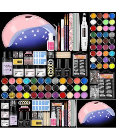 COSCELIA Acrylic Nail Kit with Lamp Acrylic Liquid and 3 Colors Acrylic Nail Powder Electric Nail Files Nail Drill 36 Colors Glitter Powder Acrylic Nail Kits Full Set for Beginners Starter Kit