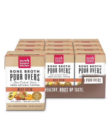 The Honest Kitchen Bone Broth Pour Overs - Slow Cooked Dog Food Topper & Meal Enhancer Beef 5.5 Ounce (Pack of 12)