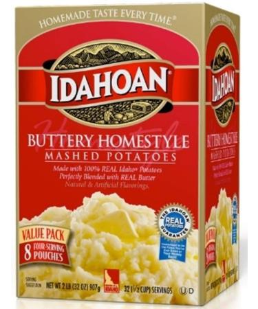 Idahoan Buttery Homestyle Mashed Potatoes, Made with Naturally Gluten-Free 100% Real Idaho Potatoes, 8 Count (4 Servings Each) 2 Pound (Pack of 1)