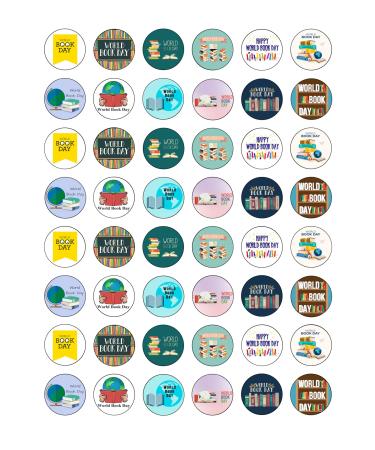 48 World Book Day Edible Wafer Paper Round Cake Toppers Decorations