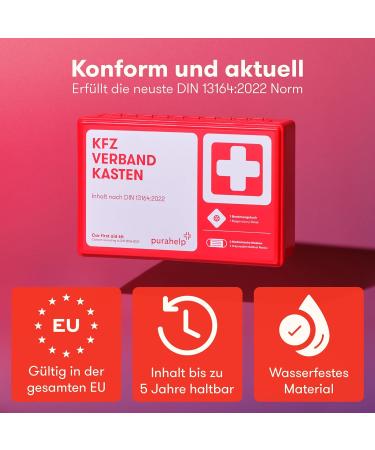 Purahelp 5x Car Bandage Box - 2024 DIN 13164 Compliant First Aid Set with Ventilation Towel & Climbing Strips | International Shipping - Buy Online on SooperMarket.com