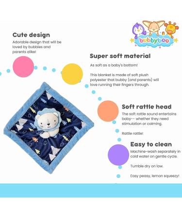 Bubby Boo Blue Lion Stuffed Animal Security Blanket with Rattle Head - Soft Snuggle Toy for Baby Gift - Soothing Plush Lovey - Buy Online on SooperMarket.com