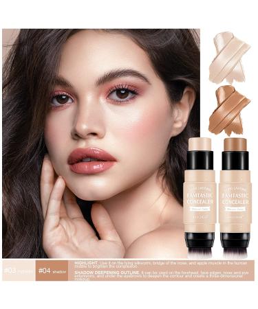 ONLYOILY Contour & Highlighter Stick Duo - Longwear Foundation & Bronzer Stick Set with Brush | Smooth, Easy Blending Face Makeup - Buy Online on SooperMarket.com