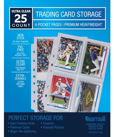 Samsill 4 Pocket Trading Card Binder Sleeves for Mini Binders 200 Pockets Double Sided Clear Trading Card Pages and Mini Photo Card Sleeves Side Loading Hold 2.5 x 3.5 Inch Cards 25 Pack 4 Pocket Mini Binder 25 Pack