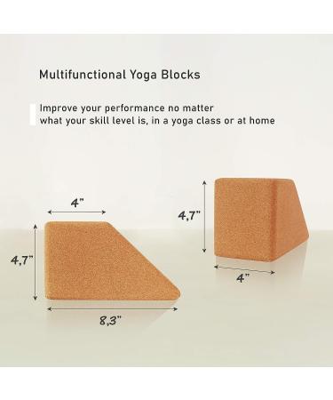 Multifunctional Cork Yoga Blocks 2 Pack - Trapezoid Set for Regular, Handstand, Wrist Support & Calf Stretch - Firm Exercise Accessories - Buy Online on SooperMarket.com