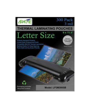 Apache Laminating Pouches 3 mil for 8.5 x 11 inch Letter Size Paper 9 x 11.5 inch Sheets 300 Pack 3mil Letter 300 Pack