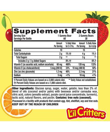 Lil Critters Immune C Plus Zinc & Vitamin D Gummies - 60 Count for Kids' Health - Buy Online on SooperMarket.com