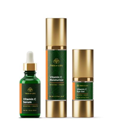 Tree of Life Vitamin C Serum for Face w/ 1.7 Oz Moisturizer Cream & 0.5 Oz Eye Gel - Skin Care Trio Serums to Brightening Dark Spot  Smooth Dry & Sensitive Skin  Anti-Aging  Wrinkles