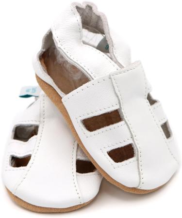 Dotty Fish Soft Leather Baby Shoes | Toddler Sandals | Non-slip Suede Soles | 0-6 Months to 3-4 Years | White - Buy Online on SooperMarket.com