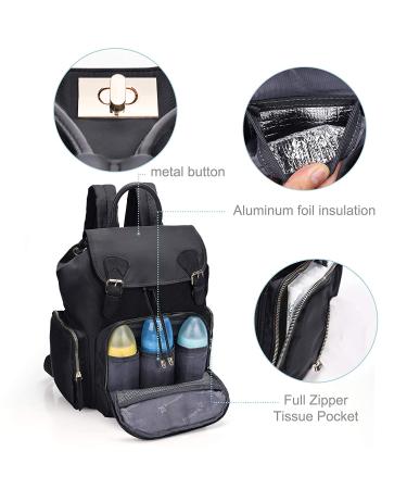 Hafmall Diaper Bag Backpack with Stroller Hooks - Stylish, Multifunctional Travel Baby Bag for Boys and Girls - Black Maternity Nappy Bag for Mom and Dad - Buy Online on SooperMarket.com