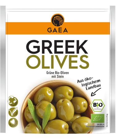 GAEA Organic Green Olives with Stone | 8 x 150g | Hand-harvested & marinated in olive oil | Perfect as a snack Green Organic with Stone