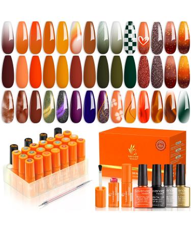 Lavender Violets 25 Pcs Gel Nail Polish Spreading Blossom Effect Blooming Gel Base Coat Glossy n Matte Top Coat Manicure Free Cat Eye Magnet Dotting Drawing Brush UV Nails Valentines Gifts for Women Secret Manor