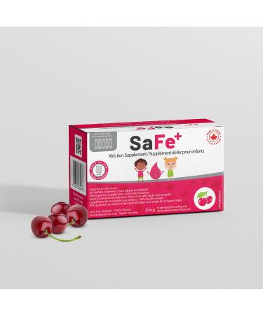 SaFe+ Liquid Iron for Children | Great Tasting Cherry Flavour |Easy to Use 20mg/2mL iron per ampule | 30 Unit-Doses (2 ml Each)