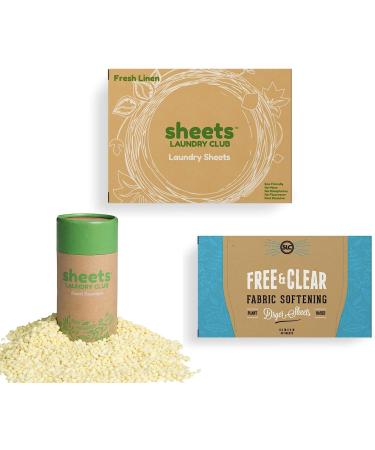 Sheets Laundry Club All In One Laundry Kit: 50 Fast Dissolving Fresh Linen Sheets, Lavender Scent Booster, Plant Based Dryer Sheets - Buy Online on SooperMarket.com