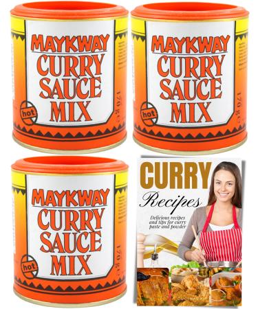 Maykway Curry Sauce Mix Hot with Curry Recipe Leaflet (170g x 3 Packs) | Ideal Curry Kit with 3 Pcs. Maykway Curry Powder and Recipe Card | Curry Mix Suitable for Vegetarians