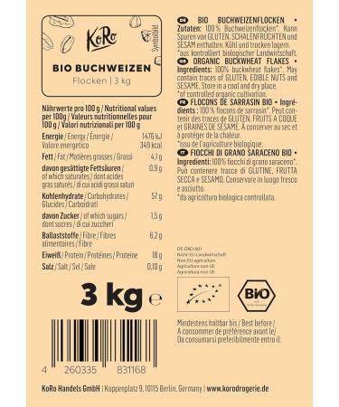 KoRo Organic Buckwheat Flakes 3kg - 100% Additive-Free Controlled Organic Quality - International Shipping Available - Buy Online on SooperMarket.com