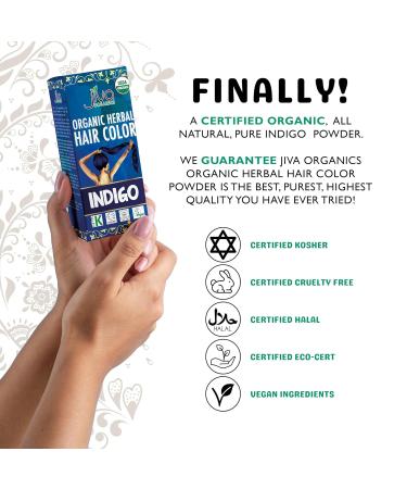Jiva Organic Indigo Powder for Hair Color - 100% Pure Vegan & Kosher - Chemical-Free Herbal Hair Dye (3.5 Oz - Buy Online on SooperMarket.com
