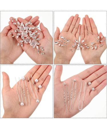 14 Pieces Wedding Hair Clips Set - Bridal Pearl & Rhinestone Barrettes in Rose Gold and Silver | Bridesmaid Hair Accessories - Buy Online on SooperMarket.com