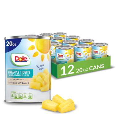 Dole Canned Pineapple Tidbits in 100% Fruit Juice 20 Oz 12 Count 20 Ounce (Pack of 12)